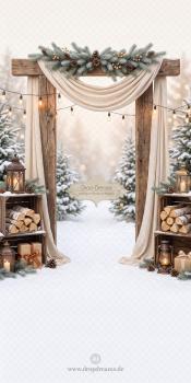 Weihnachts-Kombidrop Winter Arch mit Holztorbogen, Cremestoff und großer Bodenfläche in Beige und Natur von Drop-Dreams