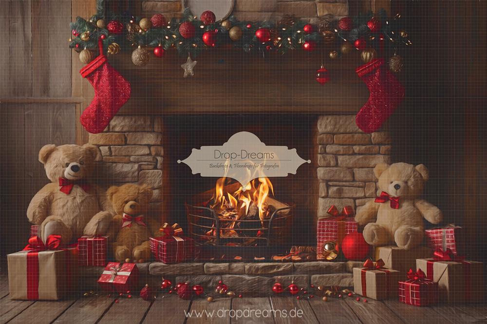 Fotohintergrund-Kamin-Weihnachten-Dropdreams-Teddybären-2024039r